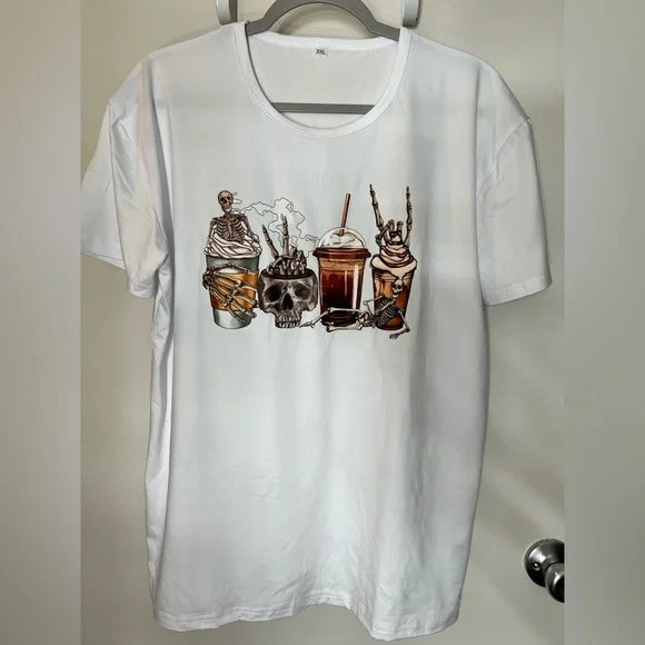 Skull Coffee Latte T-Shirt Sz XXl (14) - Picture 2 of 4